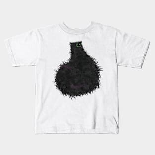 Fluffy Black Cat with Green Eyes Kids T-Shirt